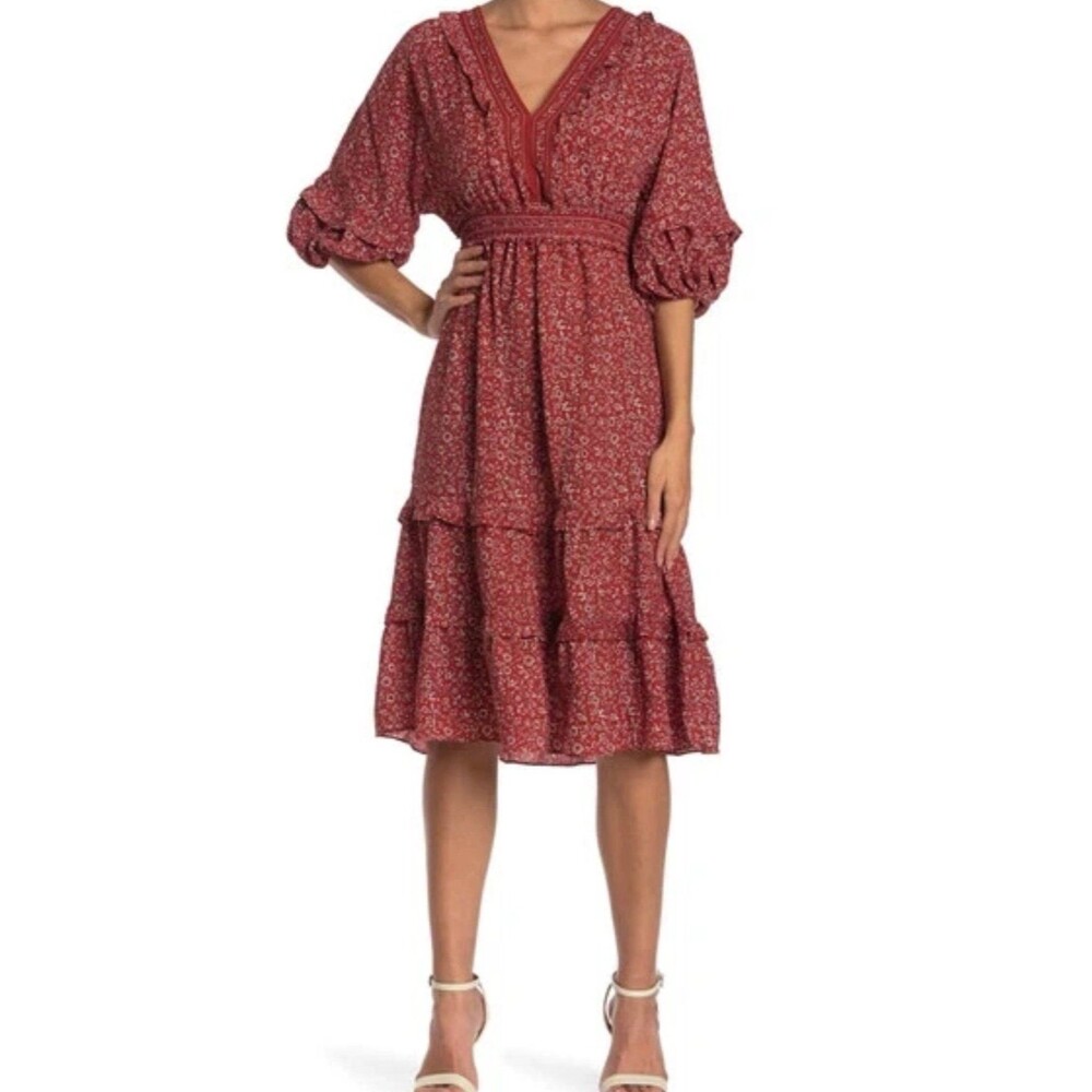 Max Studio fall colors 3/4 sleeve dress women’s midi dress fall dress Sz Large